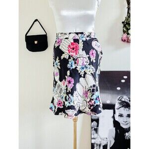 Valerie Stevens Silk Y2k 2000s Watercolor Print Floral Skirt L